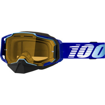 100% Armega Snow Goggles - Yellow Lens Royal - Front View with Side Strap