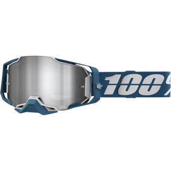 100% Armega Goggles - Mirror Lens Albar/Flash Silver - Front View with Side Strap