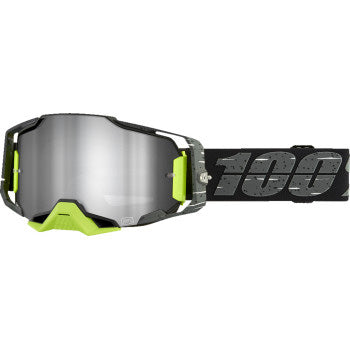 100% Armega Goggles - Mirror Lens Antibia/Silver Flash Mirror - Front View with Side Strap