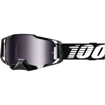 100% Armega Goggles - Mirror Lens Black/Silver Flash Mirror - Front View with Side Strap