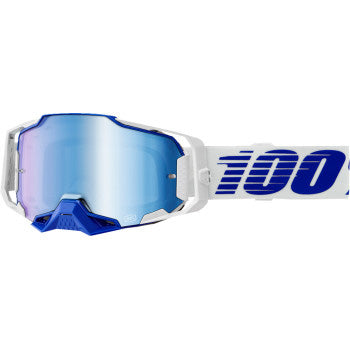 100% Armega Goggles - Mirror Lens Blue/Blue Mirror - Front View with Side Strap