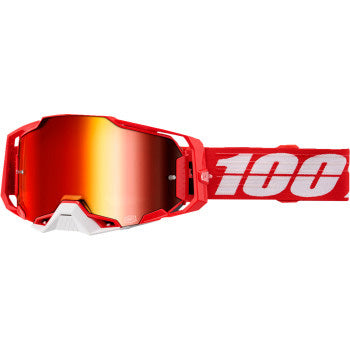 100% Armega Goggles - Mirror Lens C-Bad/Red Mirror - Front View with Side Strap