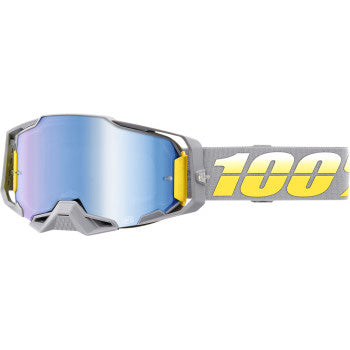 100% Armega Goggles - Mirror Lens Complex/Blue Mirror - Front View with Side Strap