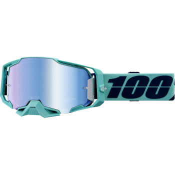 100% Armega Goggles - Mirror Lens Esterel/Blue Mirror - Front View with Side Strap