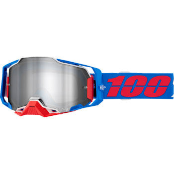 100% Armega Goggles - Mirror Lens Ironclad/Silver Mirror - Front View with Side Strap