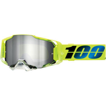 100% Armega Goggles - Mirror Lens Koropi/Flash Silver Mirror - Front View with Side Strap