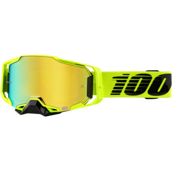 100% Armega Goggles - Mirror Lens Nuclear Citrus/Gold Mirror - Front View with Side Strap