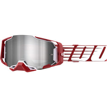 100% Armega Goggles - Mirror Lens Oversized Deep Red/Flash Silver - Front View with Side Strap