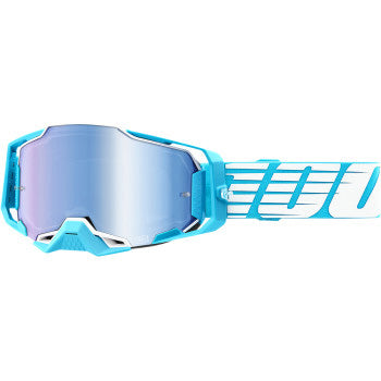 100% Armega Goggles - Mirror Lens Oversized Sky/Blue Mirror - Front View with Side Strap