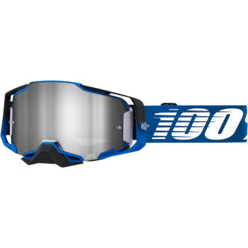 100% Armega Goggles - Mirror Lens Rockchuck/Flash Silver - Front View with Side Strap