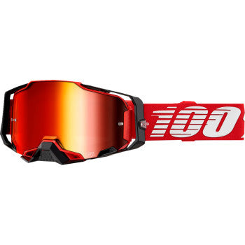 100% Armega Goggles - Mirror Lens Red/Red Mirror - Front View with Side Strap