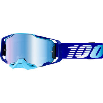 100% Armega Goggles - Mirror Lens Royal/Blue Mirror - Front View with Side Strap