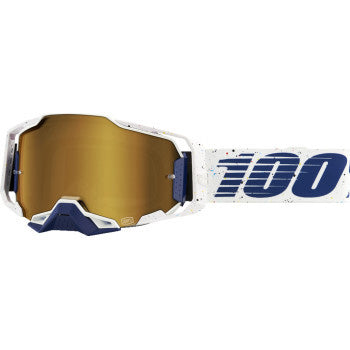 100% Armega Goggles - Mirror Lens Solis/Gold Mirror - Front View with Side Strap