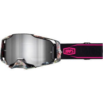 100% Armega Goggles - Mirror Lens Sarcelle/Silver Mirror - Front View with Side Strap