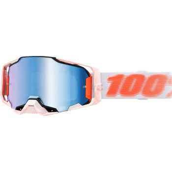 100% Armega Goggles - Mirror Lens Tubular/Blue Mirror - Front View with Side Strap