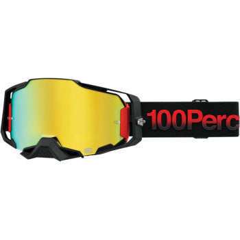 100% Armega Goggles - Mirror Lens Tzar/Gold Mirror - Front View with Side Strap