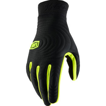 100% Brisker Xtreme Glove Black/Fluo Yellow - Back of Hand View