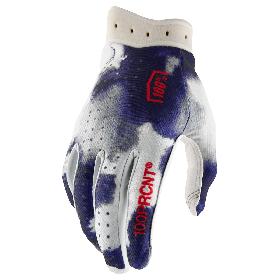 100% iTrack 2 Gloves Blue/White - Back of Hand View
