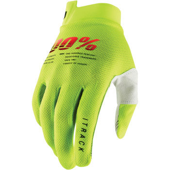 100% Men's iTrack Glove Fluo Yellow - Back of Hand View