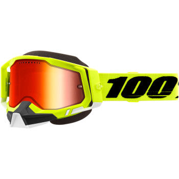 100% Racecraft 2 Snow Goggles - Mirror Lens Fluo Yellow/Red Mirror - Front Side View