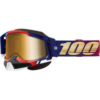 100% Racecraft 2 Snow Goggles - Mirror Lens United/True Gold Mirror - Front Side View