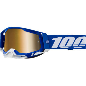 100% Racecraft 2 Goggles - Mirror Lens Blue/Gold Mirror - Front Side View