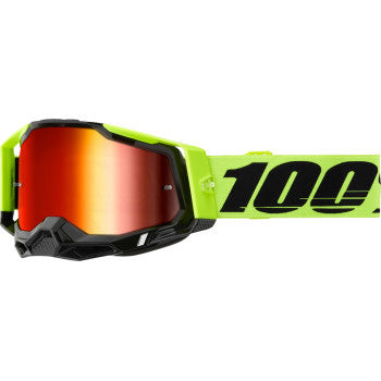 100% Racecraft 2 Goggles - Mirror Lens Neon Yellow/Red Mirror - Front Side View