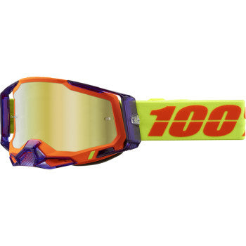 100% Racecraft 2 Goggles - Mirror Lens Panam/Gold Mirror - Front Side View