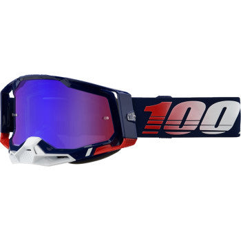 100% Racecraft 2 Goggles - Mirror Lens Republic/Red/Blue Mirror - Front Side View