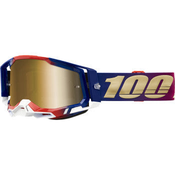 100% Racecraft 2 Goggles - Mirror Lens United/True Gold Mirror - Front Side View