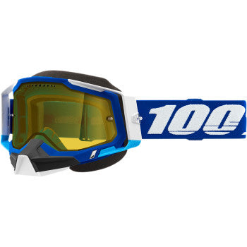 100% Racecraft 2 Snow Goggles - Yellow Lens Blue - Front Side View