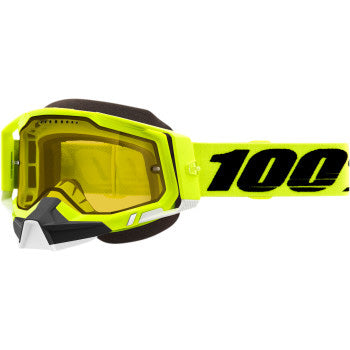 100% Racecraft 2 Snow Goggles - Yellow Lens Fluo Yellow - Front Side View