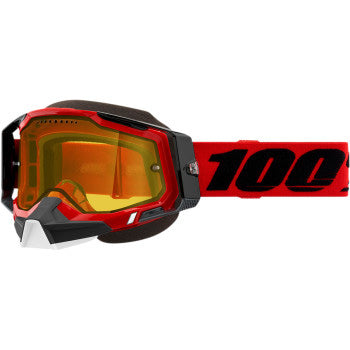 100% Racecraft 2 Snow Goggles - Yellow Lens Red - Front Side View