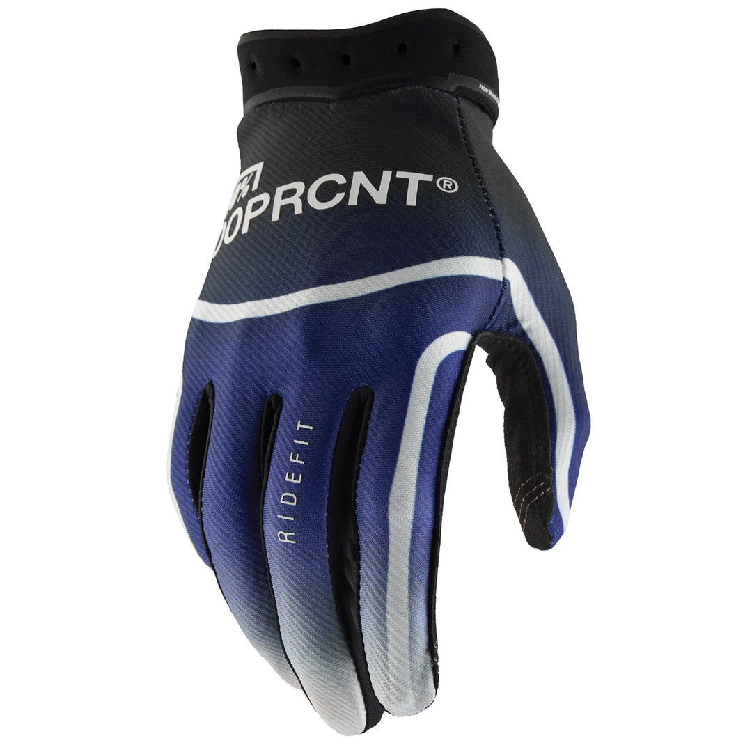100% Ridefit 2 Gloves Blue - Back of Hand View
