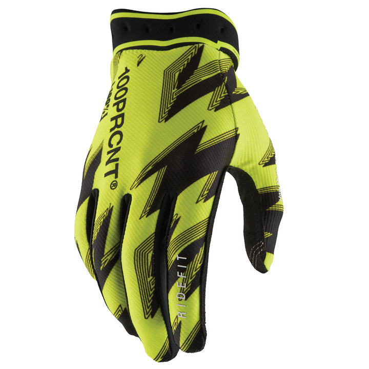 100% Ridefit 2 Gloves Fluo Yellow/Black - Back of Hand View