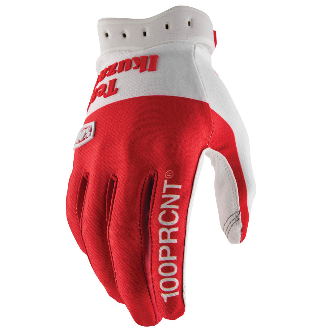 100% Ridefit 2 Gloves White/Red - Back of Hand View