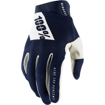 100% Men's Ridefit Glove Navy/White - Back of Hand View