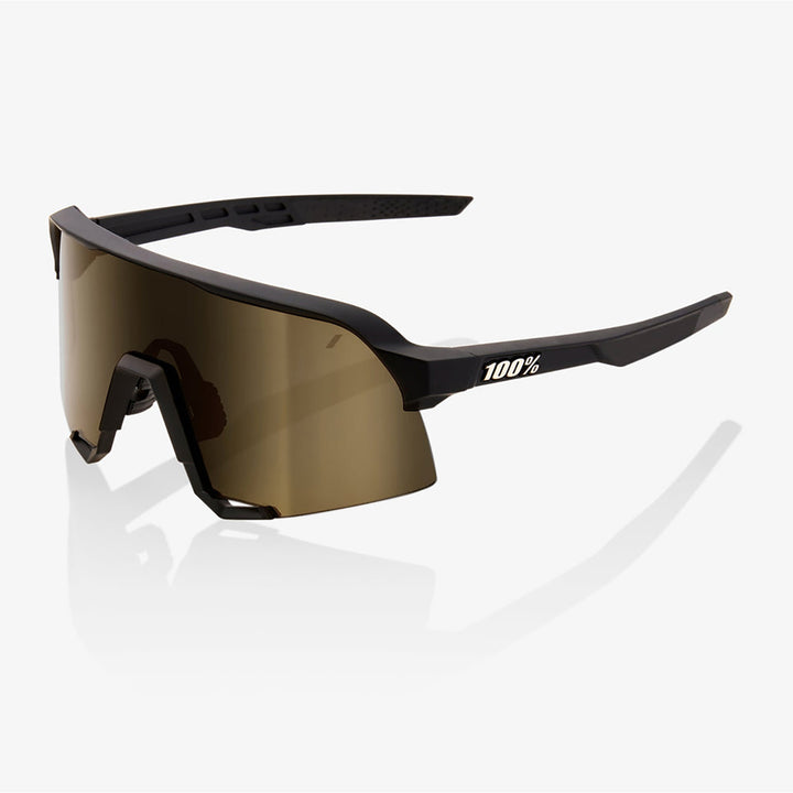 100% S3 Sunglasses Soft Tact Black/Soft Gold Mirror - Front Side View