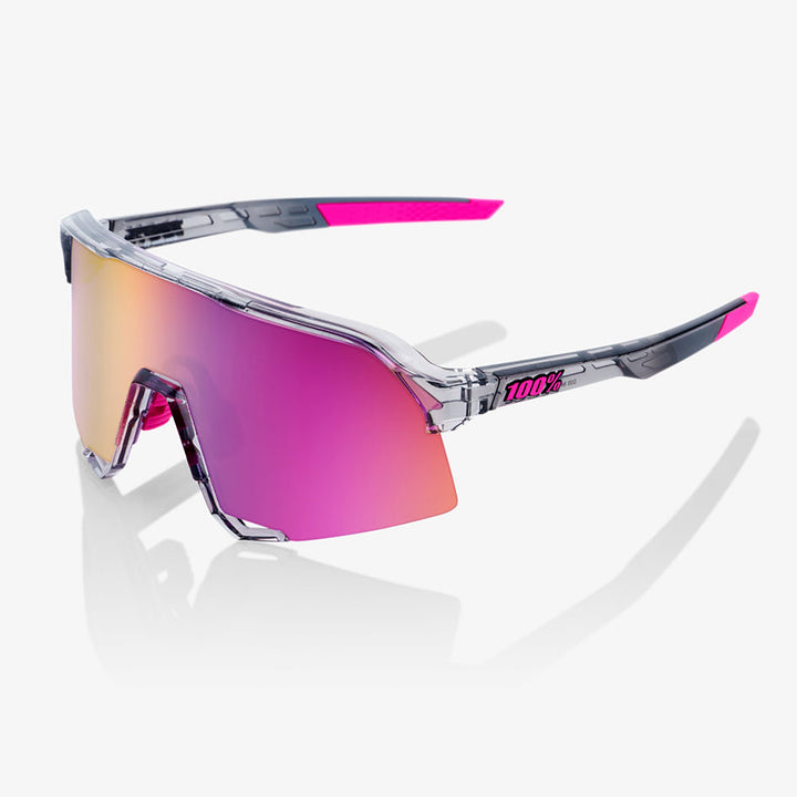 100% S3 Sunglasses Polished Translucent Grey/Purple Multilayer Mirror - Front Side View