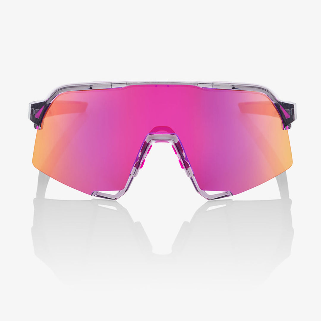 100% S3 Sunglasses Polished Translucent Grey/Purple Multilayer Mirror - Front View