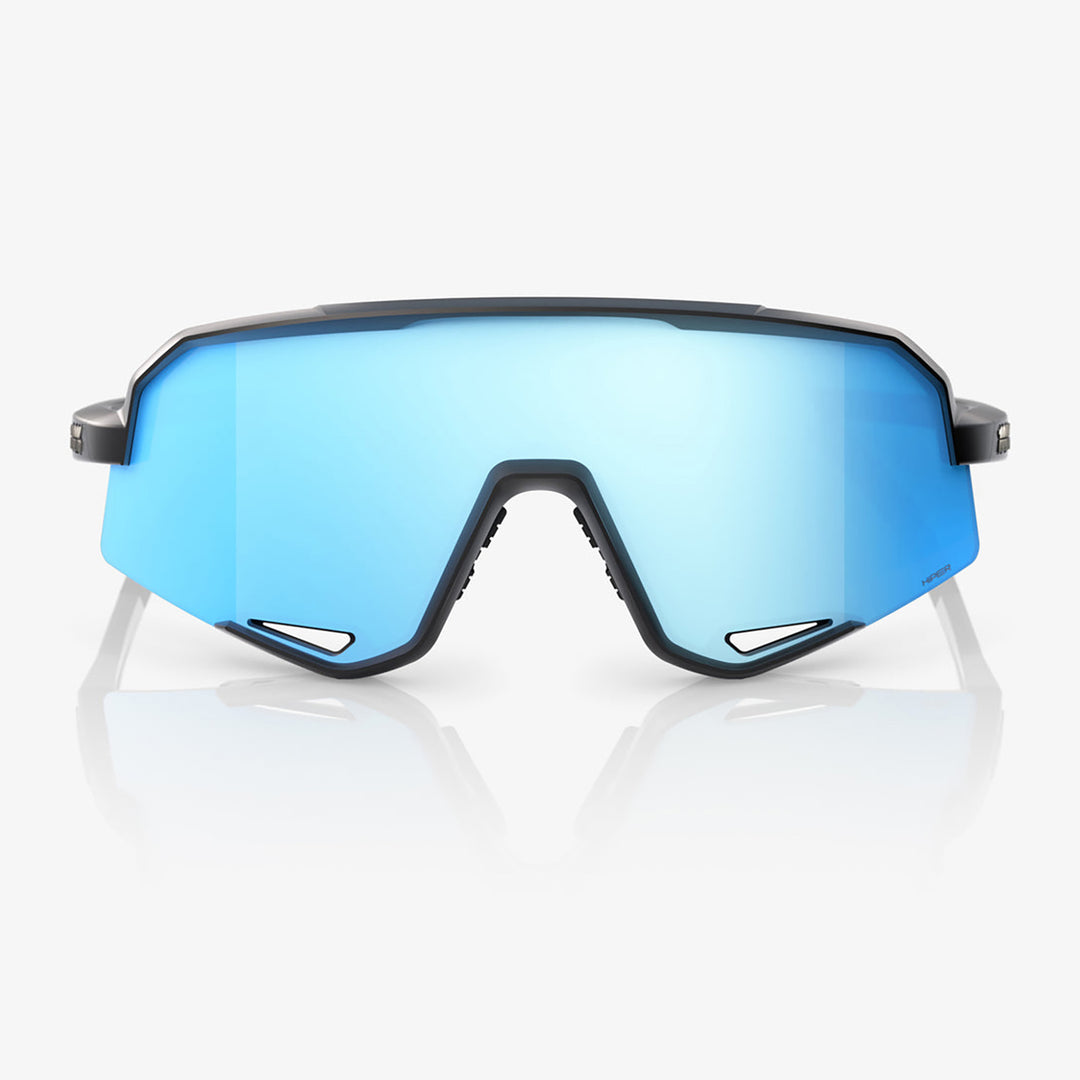 100% Slendale Sunglasses Matte Black/HiPER Blue Multilayer Mirror - Front View