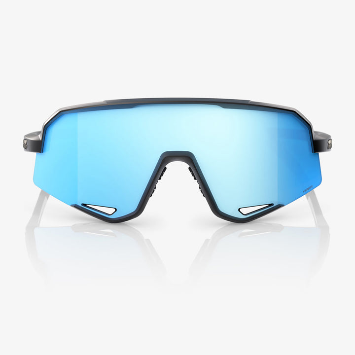 100% Slendale Sunglasses Matte Black/HiPER Blue Multilayer Mirror - Front View