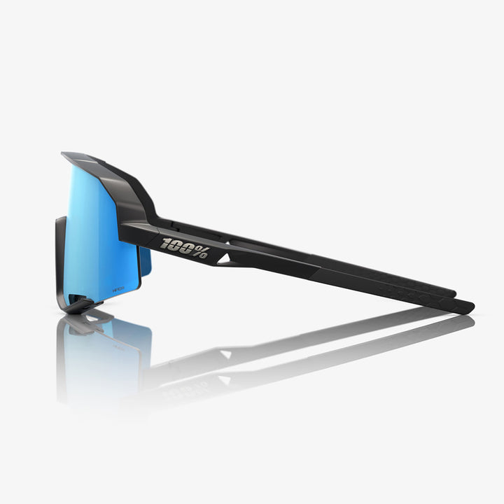 100% Slendale Sunglasses Matte Black/HiPER Blue Multilayer Mirror - Side View