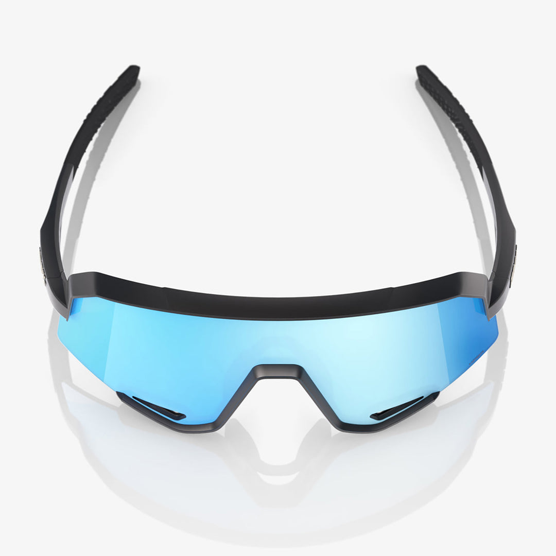 100% Slendale Sunglasses Matte Black/HiPER Blue Multilayer Mirror - Front Top View