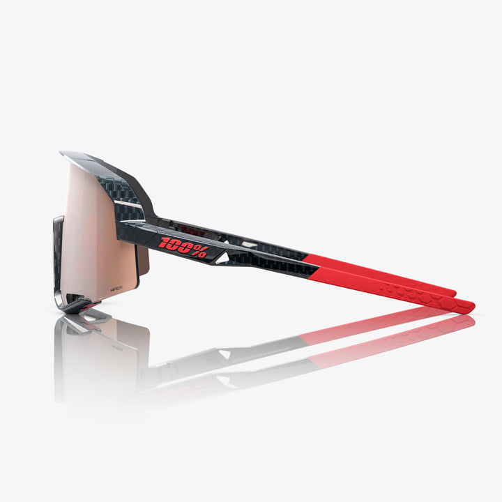 100% Slendale Sunglasses Gloss Carbon Fiber/HiPER Crimson Silver Mirror - Side View