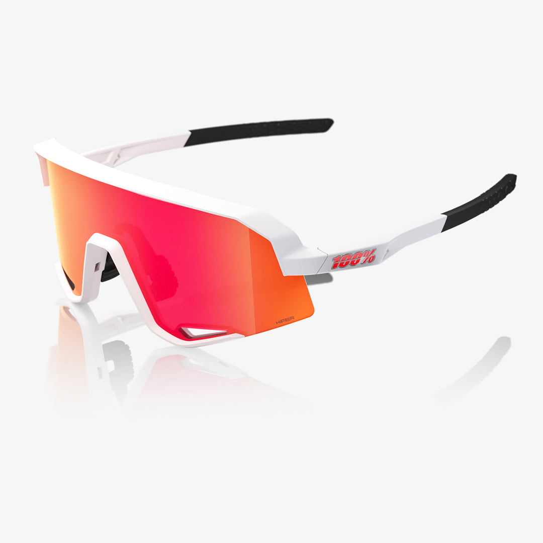 100% Slendale Sunglasses Matte White/HiER Red Multilayer Mirror - Front Side View