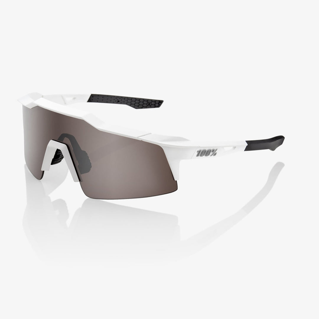 100% Speedcraft SL Sunglasses Matte White/HiPER Silver Mirror - Front Side View