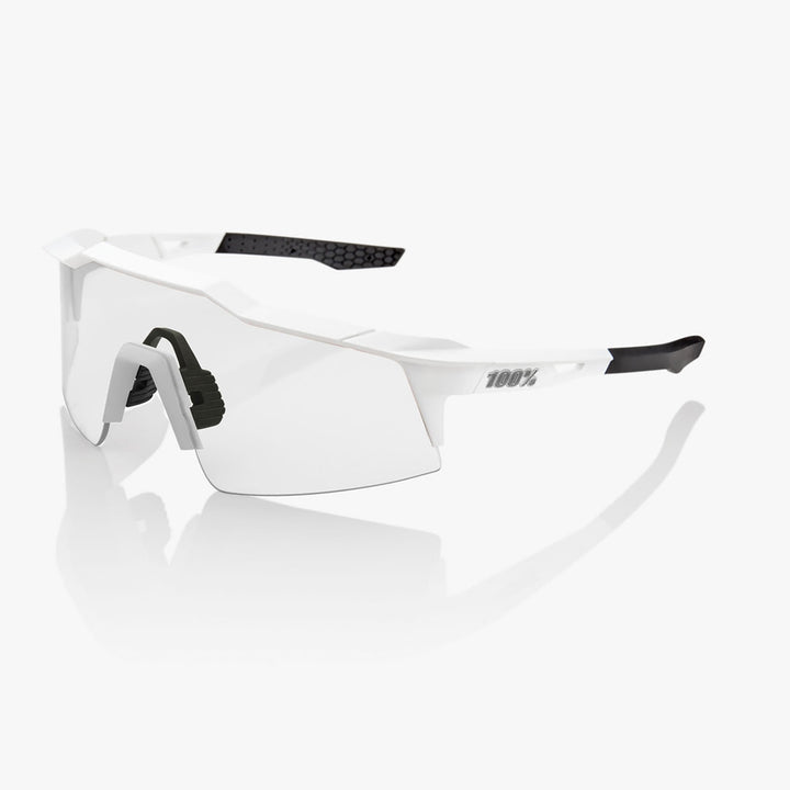 100% Speedcraft SL Sunglasses Matte White/HiPER Silver Mirror - Front Side View with Clear Lens