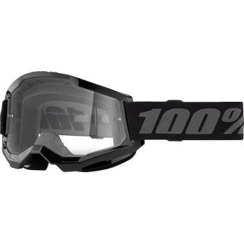 100% Strata 2 Goggles - Clear Lens Black - Front View with Side Strap