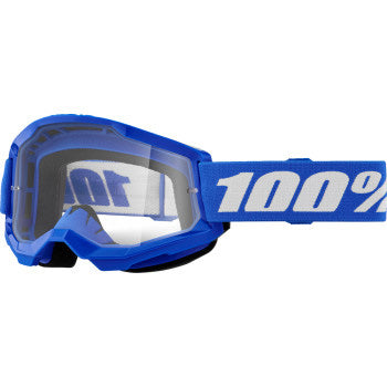 100% Strata 2 Goggles - Clear Lens Blue - Front View with Side Strap